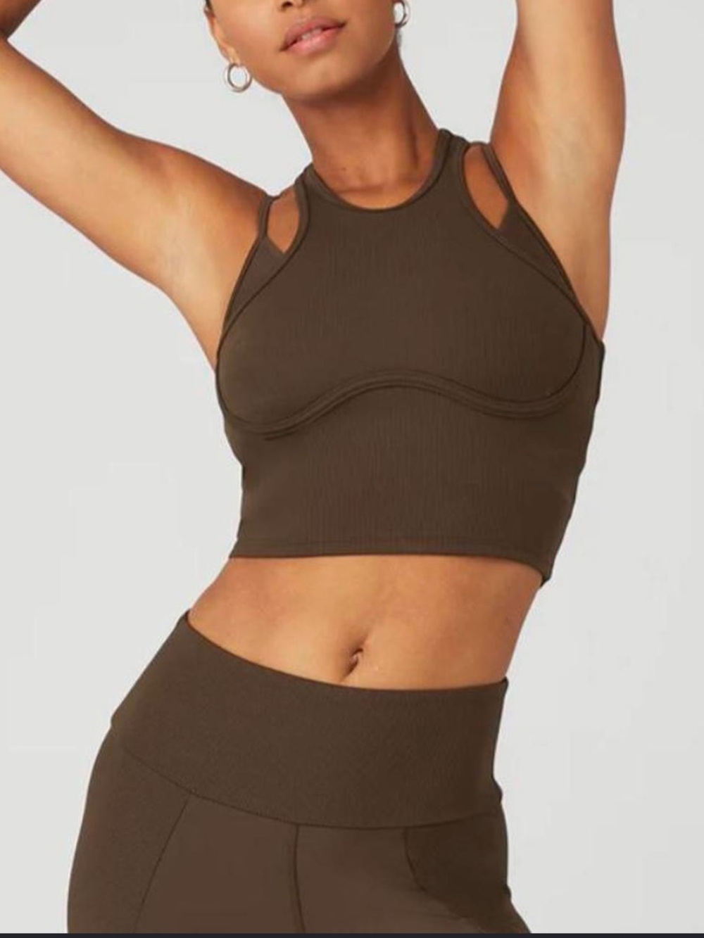 ALO Yoga Enchanted Ribbed Airlift Bra Tank — Chocolate Brown